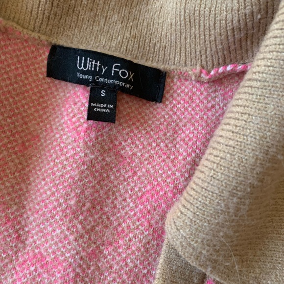 Witty Fox Women's Heart Pattern Sweater Vest - Tan and Pink - Picture 3 of 4